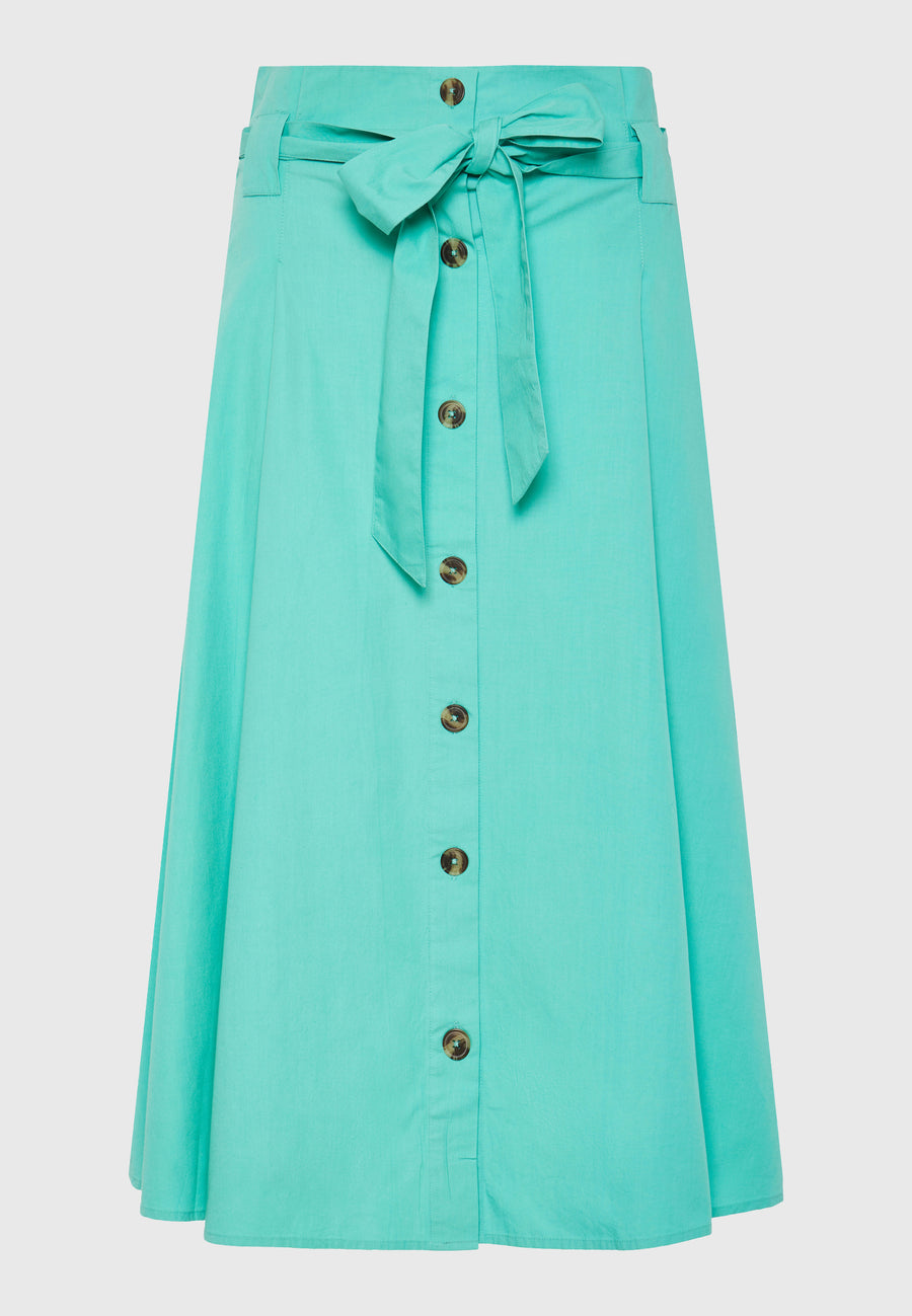 Relaxed fit midi skirt with pleats - Caribbean green