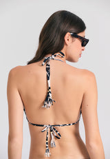 Top de bikini cu imprimeu pe toată suprafața și decolteu halter - Negru