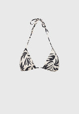 Top de bikini cu imprimeu pe toată suprafața și decolteu halter - Negru
