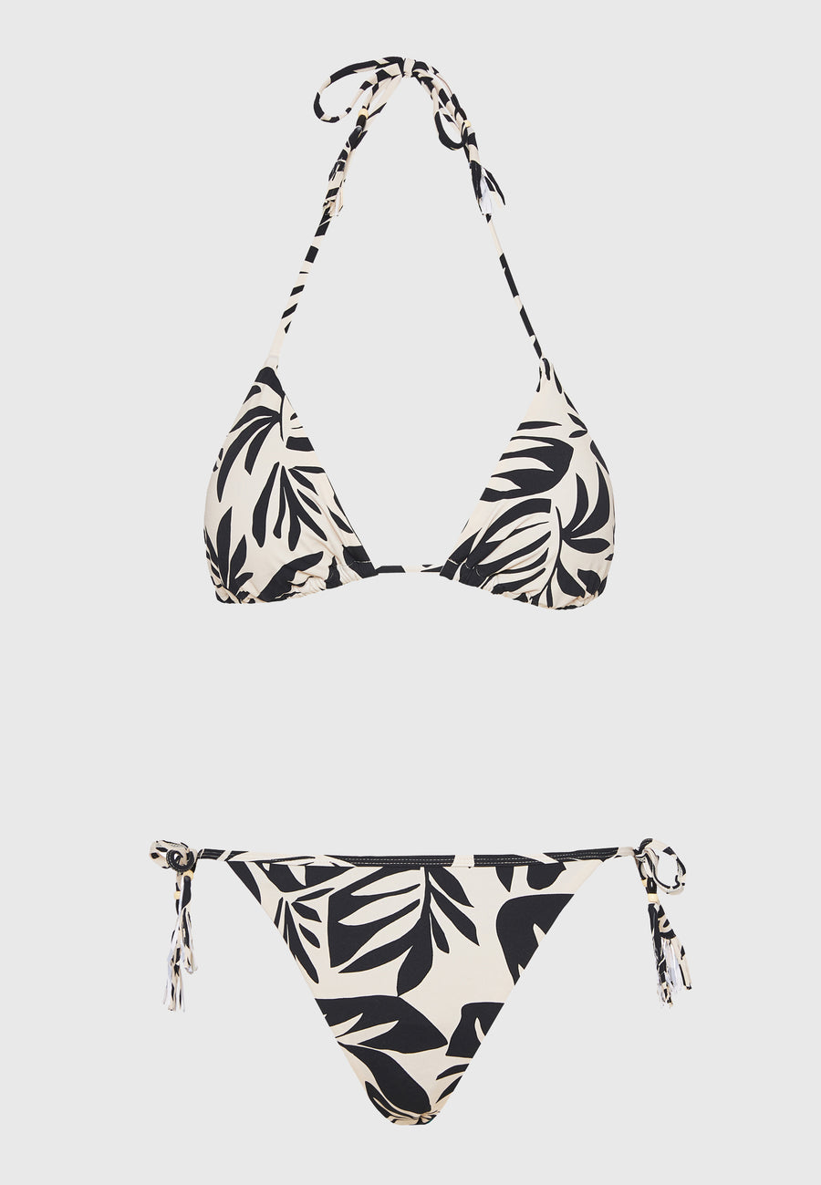 Halter neck all over printed bikini top - Black