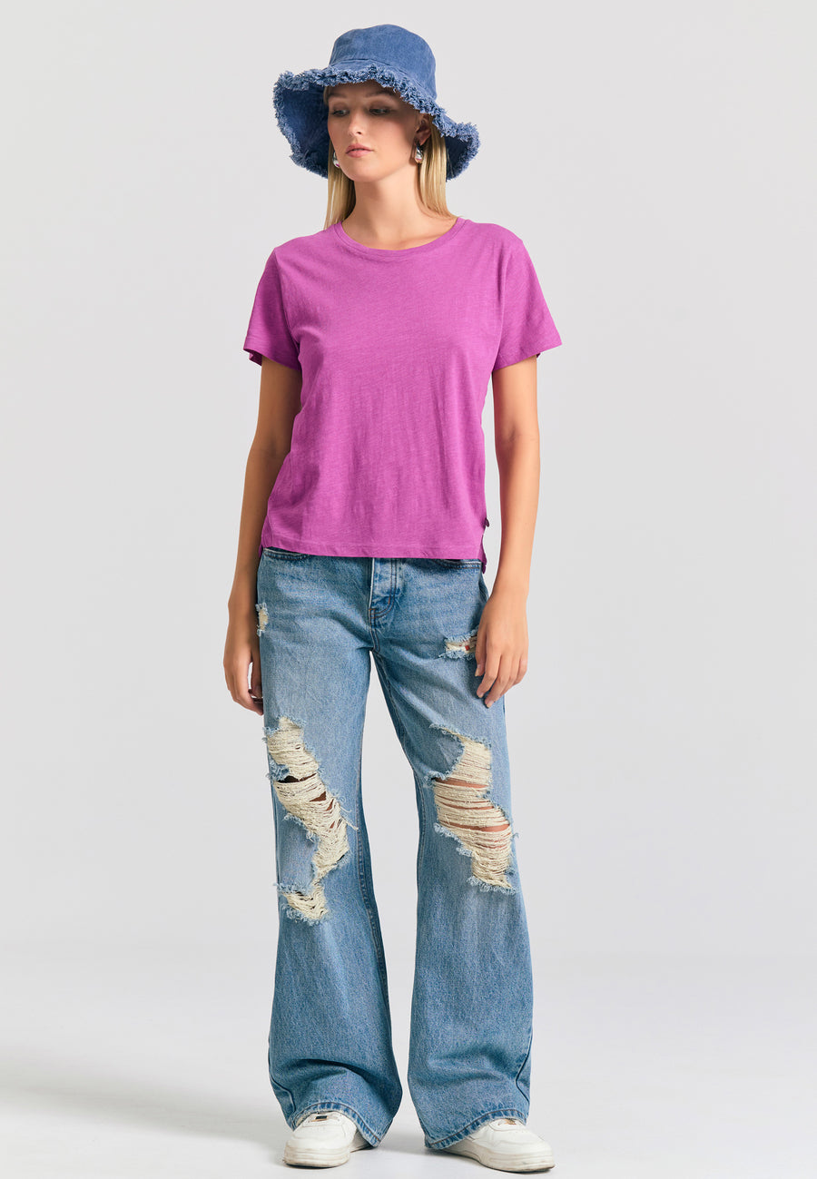Crew neck women's plain t-shirt - The essentials - Orchid