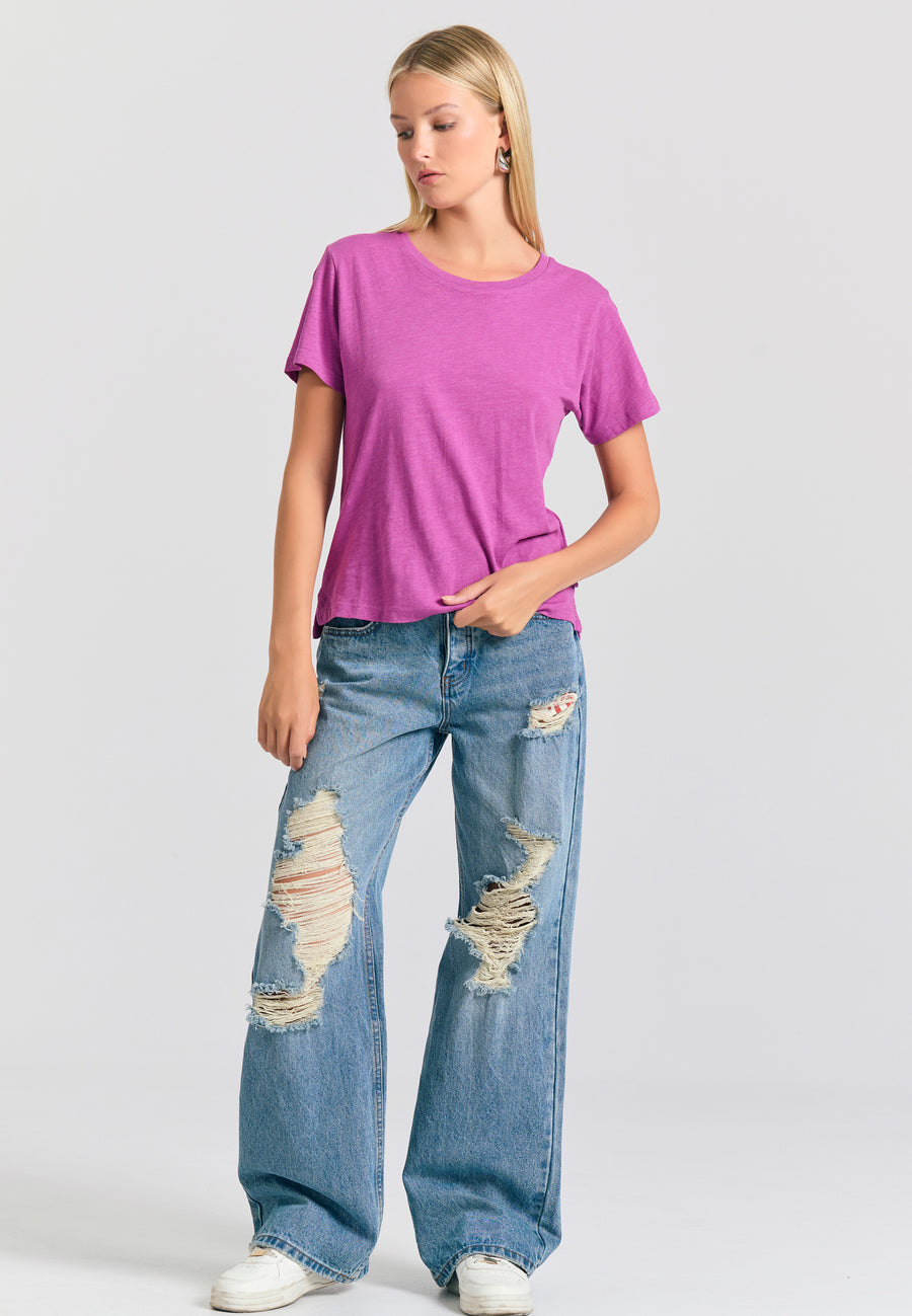 Crew neck women's plain t-shirt - The essentials - Orchid