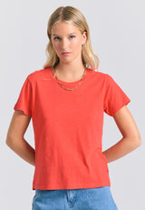Crew neck women's plain t-shirt - The essentials - Tomato
