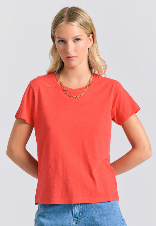 Tricou simplu cu guler rotund pentru femei - The essentials - Tomato