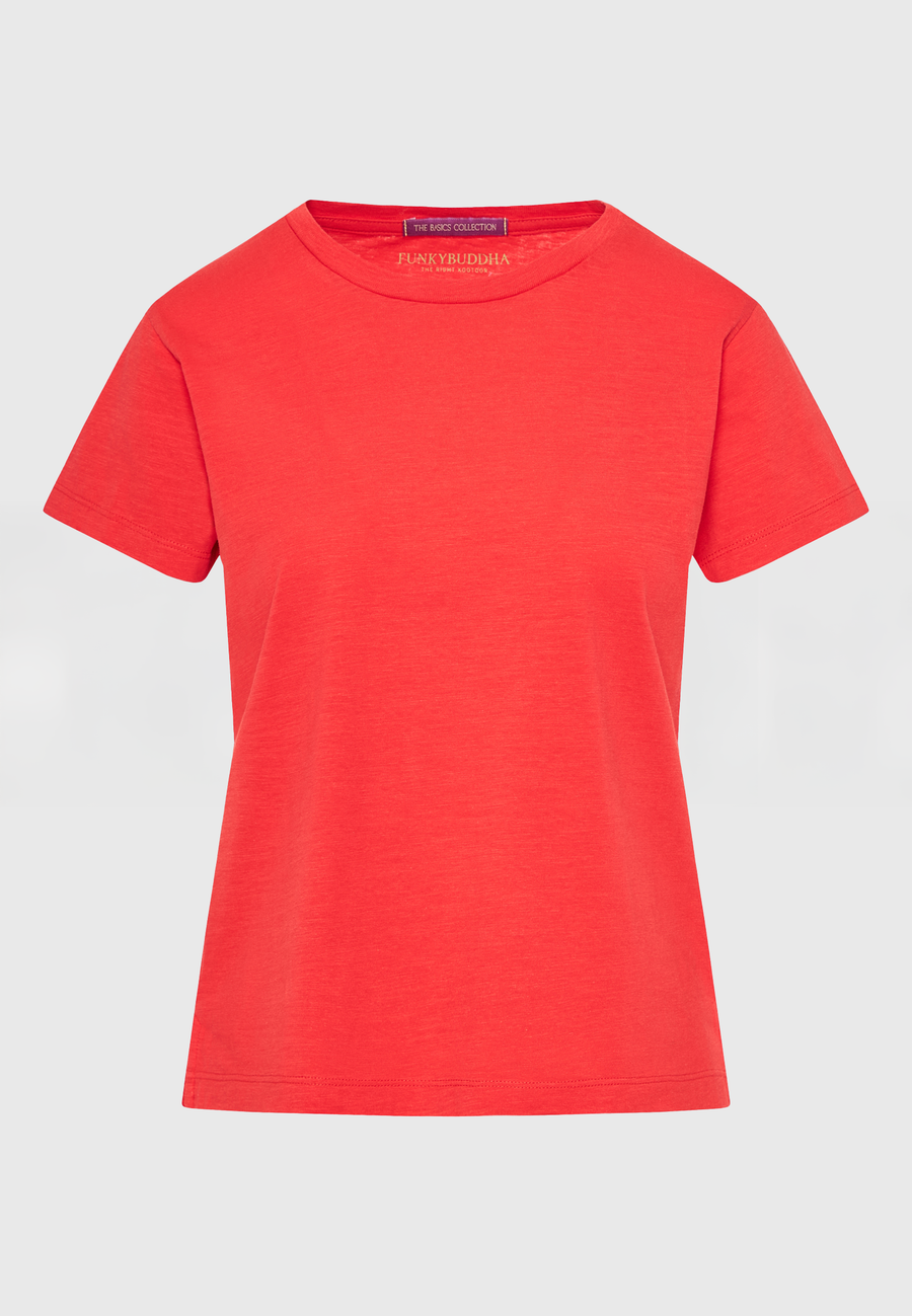 Crew neck women's plain t-shirt - The essentials - Tomato
