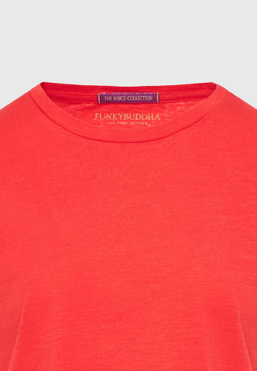 Crew neck women's plain t-shirt - The essentials - Tomato