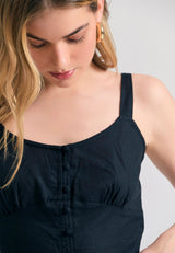 Linen blend plain cropped top - Black