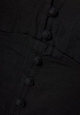 Linen blend plain cropped top - Black