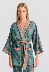 Kimono scurt, lejer, pentru femei, cu imprimeu integral - Albastru fumuriu