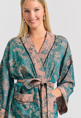 Kimono scurt, lejer, pentru femei, cu imprimeu integral - Albastru fumuriu