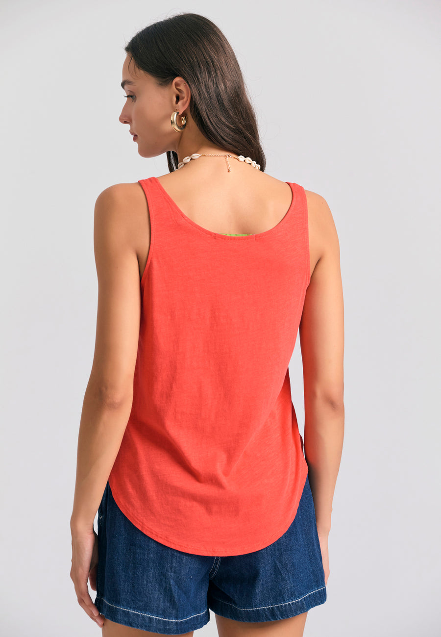 Women's tank top with longer back - Tomato