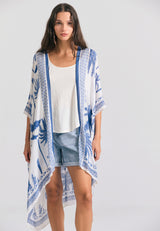 Women's kimono with tropical print - White