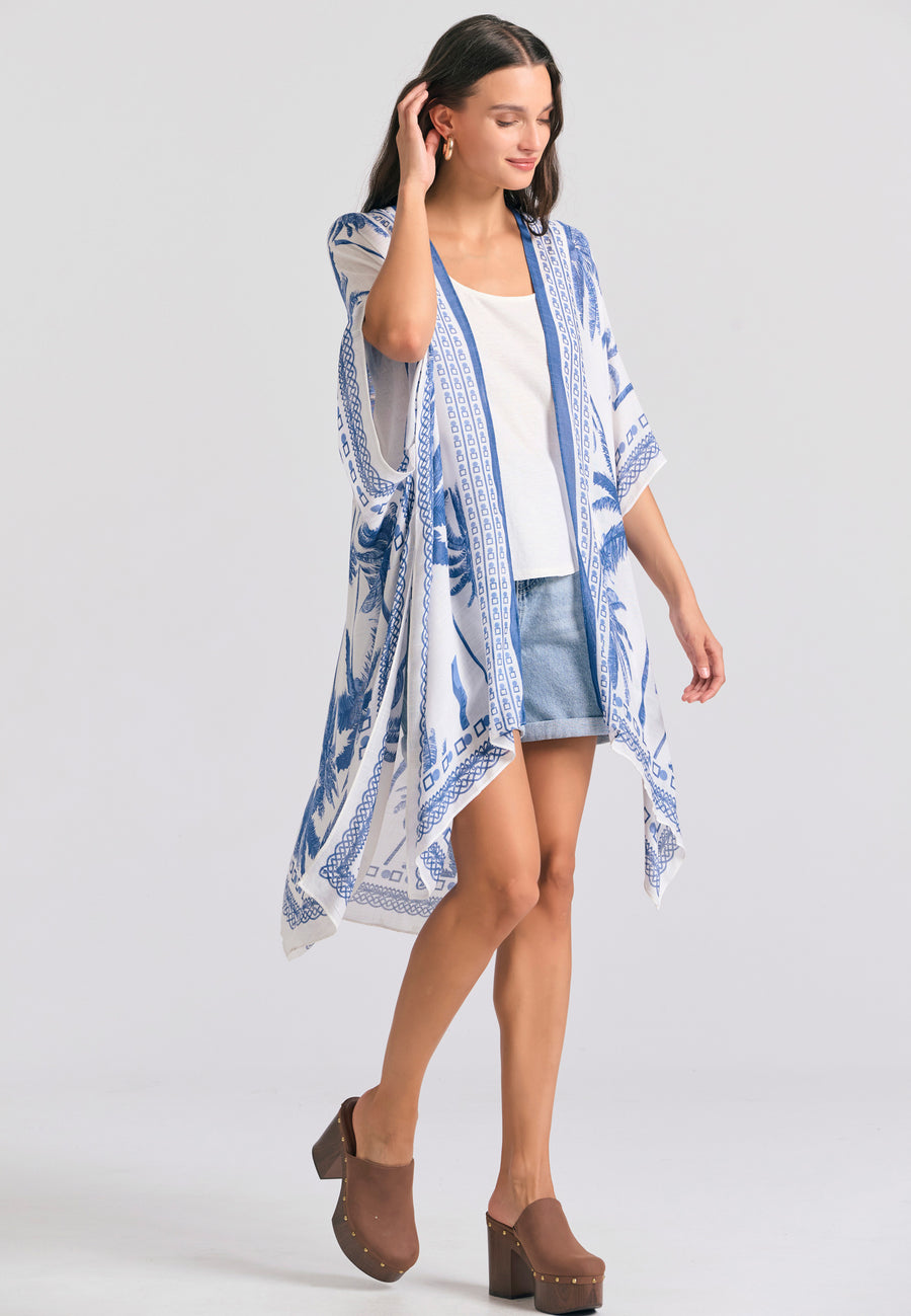 Kimono pentru femei cu imprimeu tropical - Alb