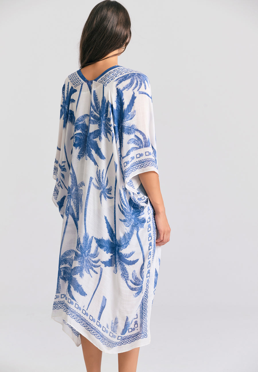 Kimono pentru femei cu imprimeu tropical - Alb