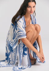 Women's kimono with tropical print - White