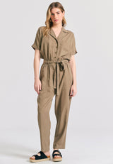 Lyocell jumpsuit with belt - Oregano