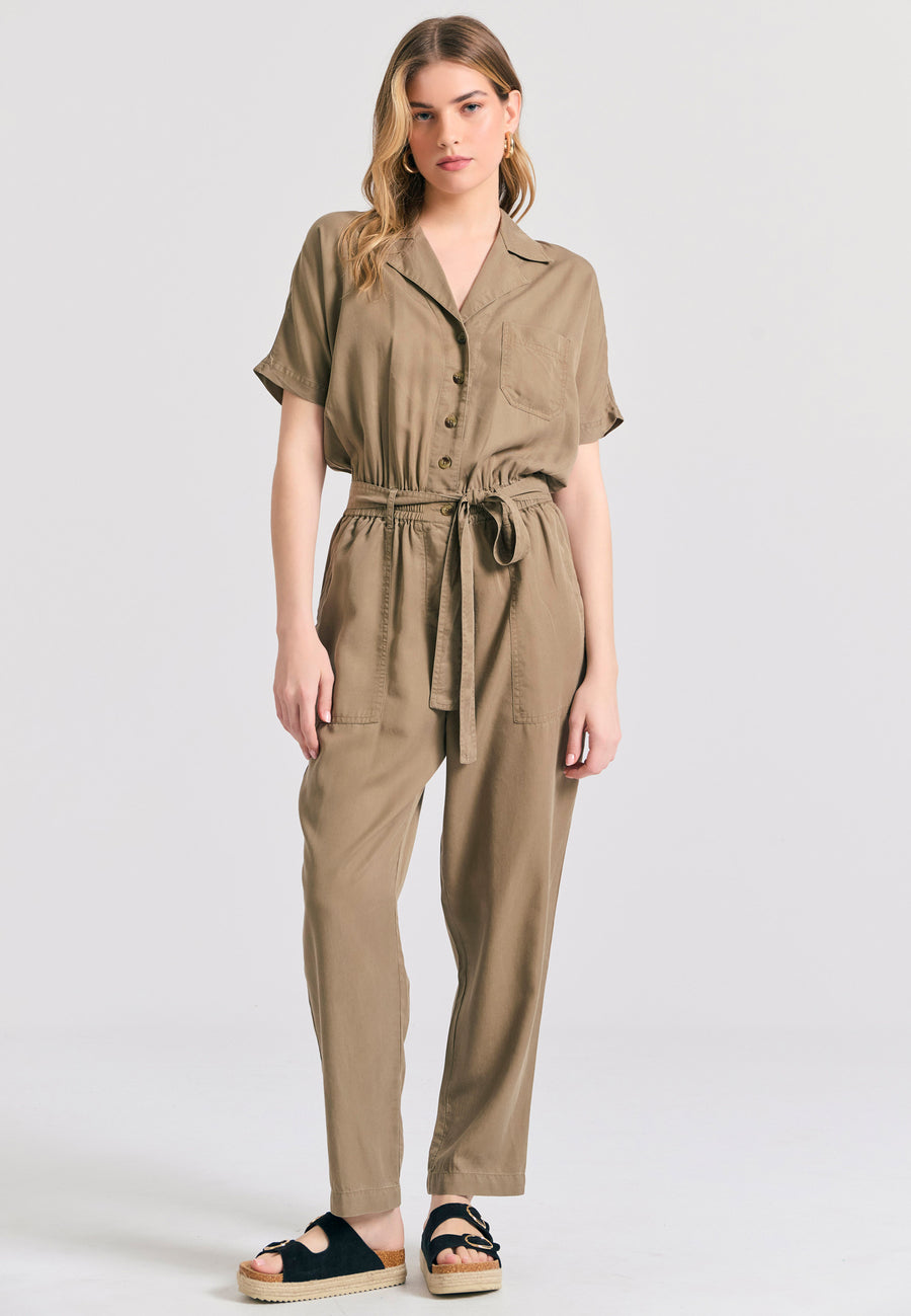 Lyocell jumpsuit with belt - Oregano