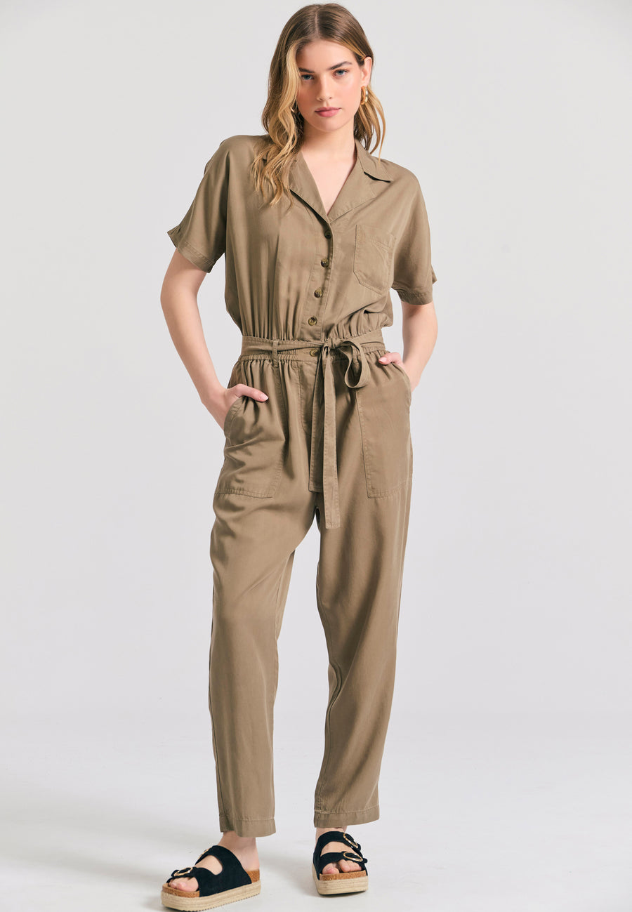 Lyocell jumpsuit with belt - Oregano