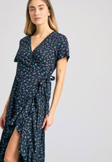 Midi all over printed wrap dress with ruffles - Multi