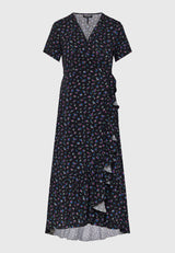 Midi all over printed wrap dress with ruffles - Multi