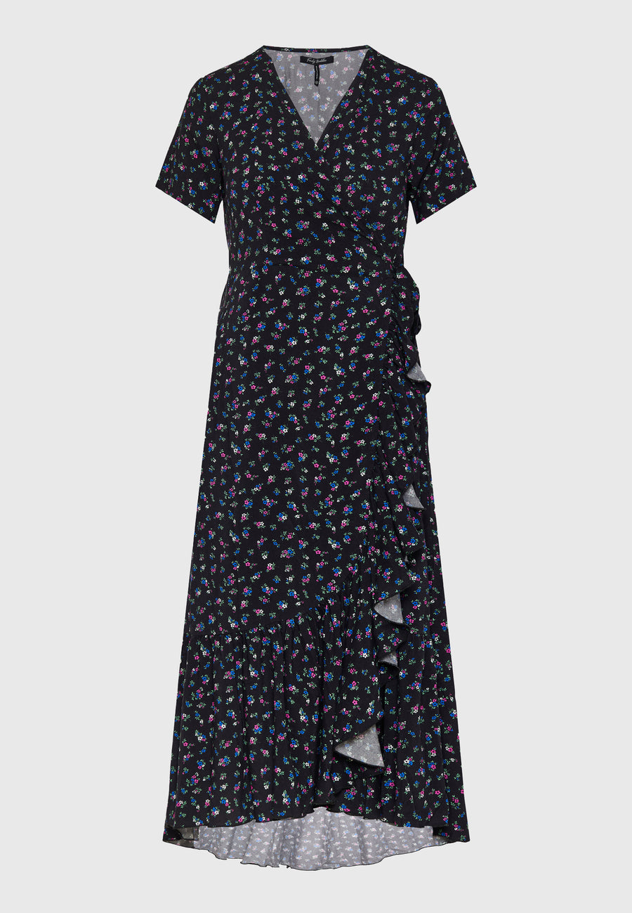 Midi all over printed wrap dress with ruffles - Multi