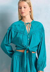 Cămașă lejeră pentru femei, în țesătură jacquard - Peacock