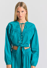 Cămașă lejeră pentru femei, în țesătură jacquard - Peacock