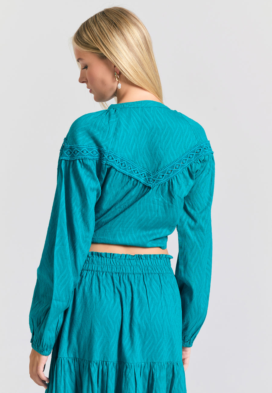 Cămașă lejeră pentru femei, în țesătură jacquard - Peacock