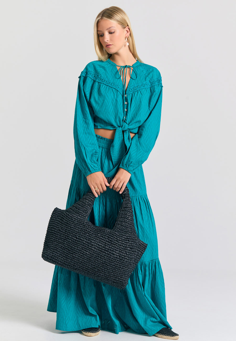 Cămașă lejeră pentru femei, în țesătură jacquard - Peacock