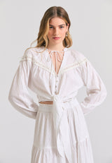 Cămașă lejeră pentru femei, din țesătură jacquard - Albă