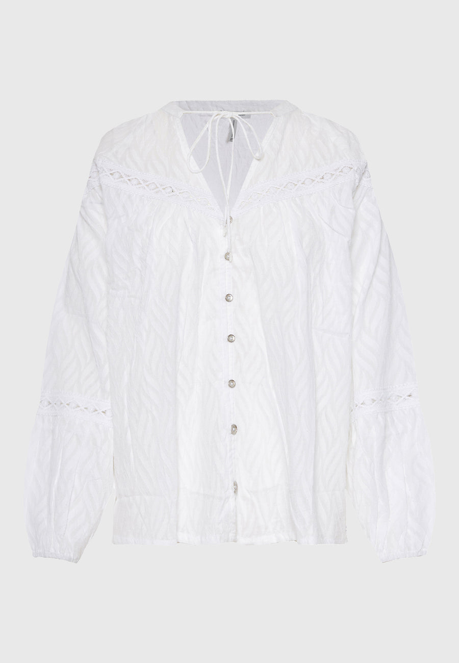 Cămașă lejeră pentru femei, din țesătură jacquard - Albă