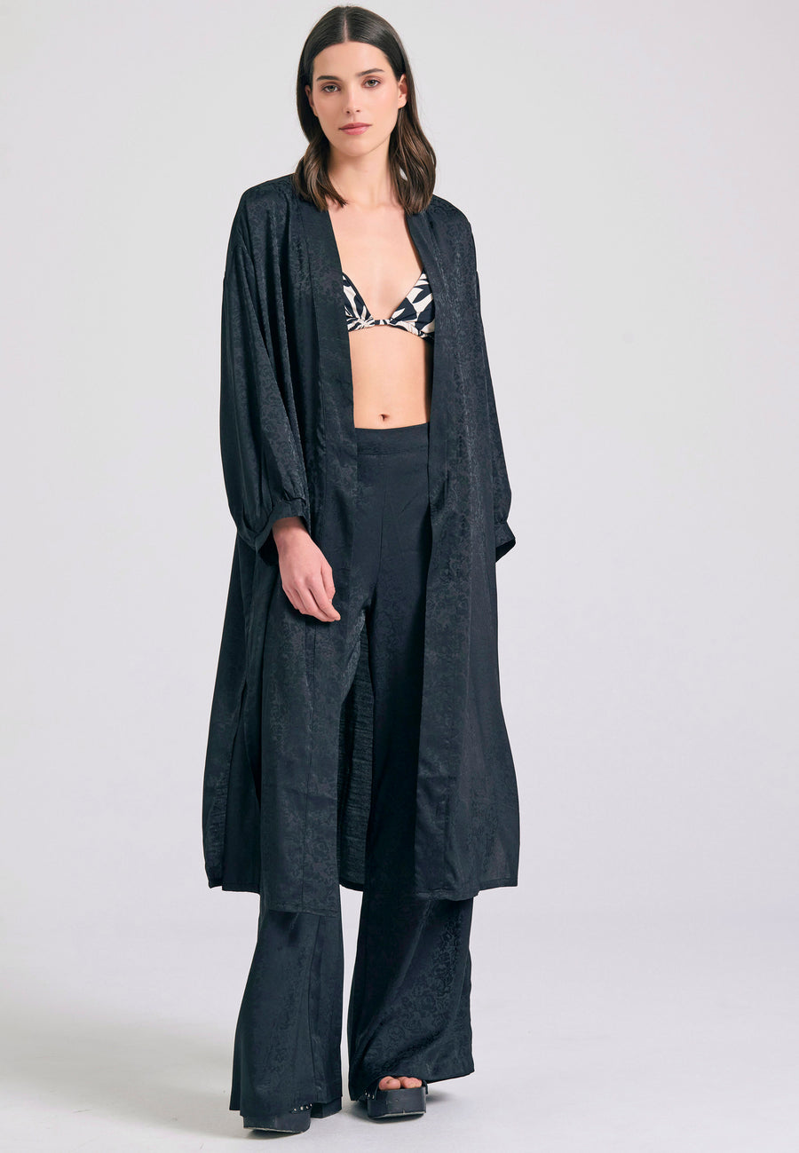 Women's oversized kimono in jacquard weave - Black