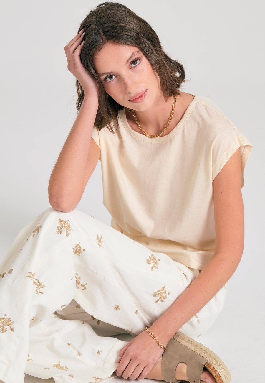 Tricou de damă cu spatele deschis - Chalk