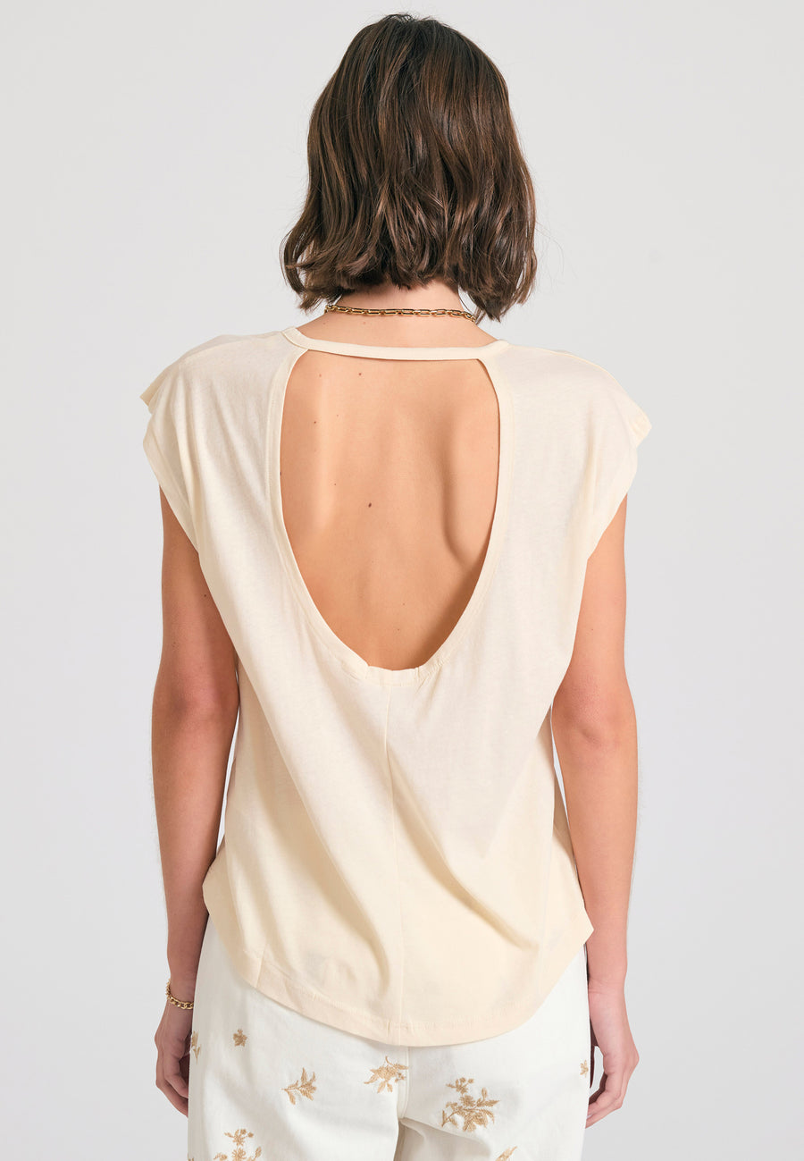 Tricou de damă cu spatele deschis - Chalk
