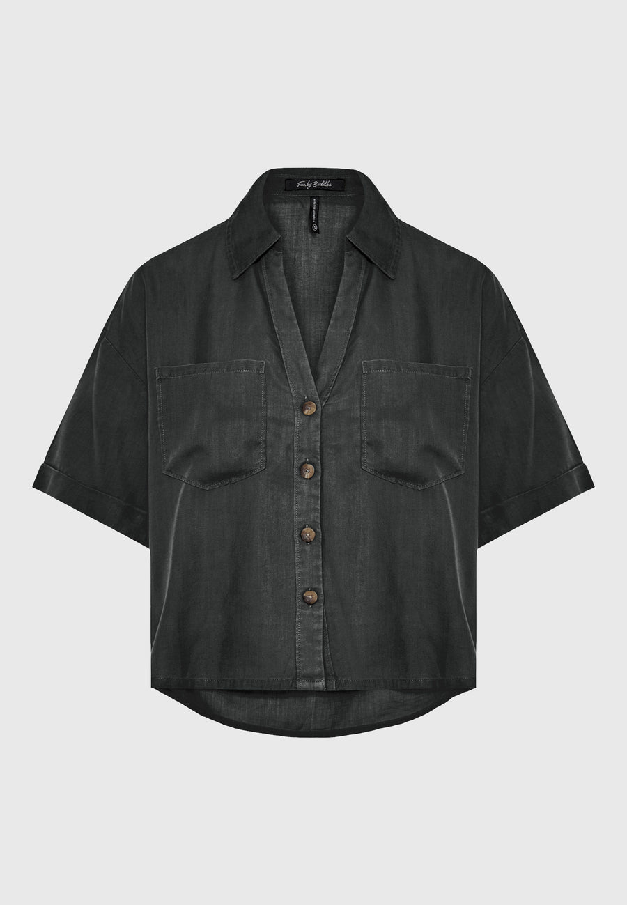 Loose fit lyocell garment dyed shirt - Black