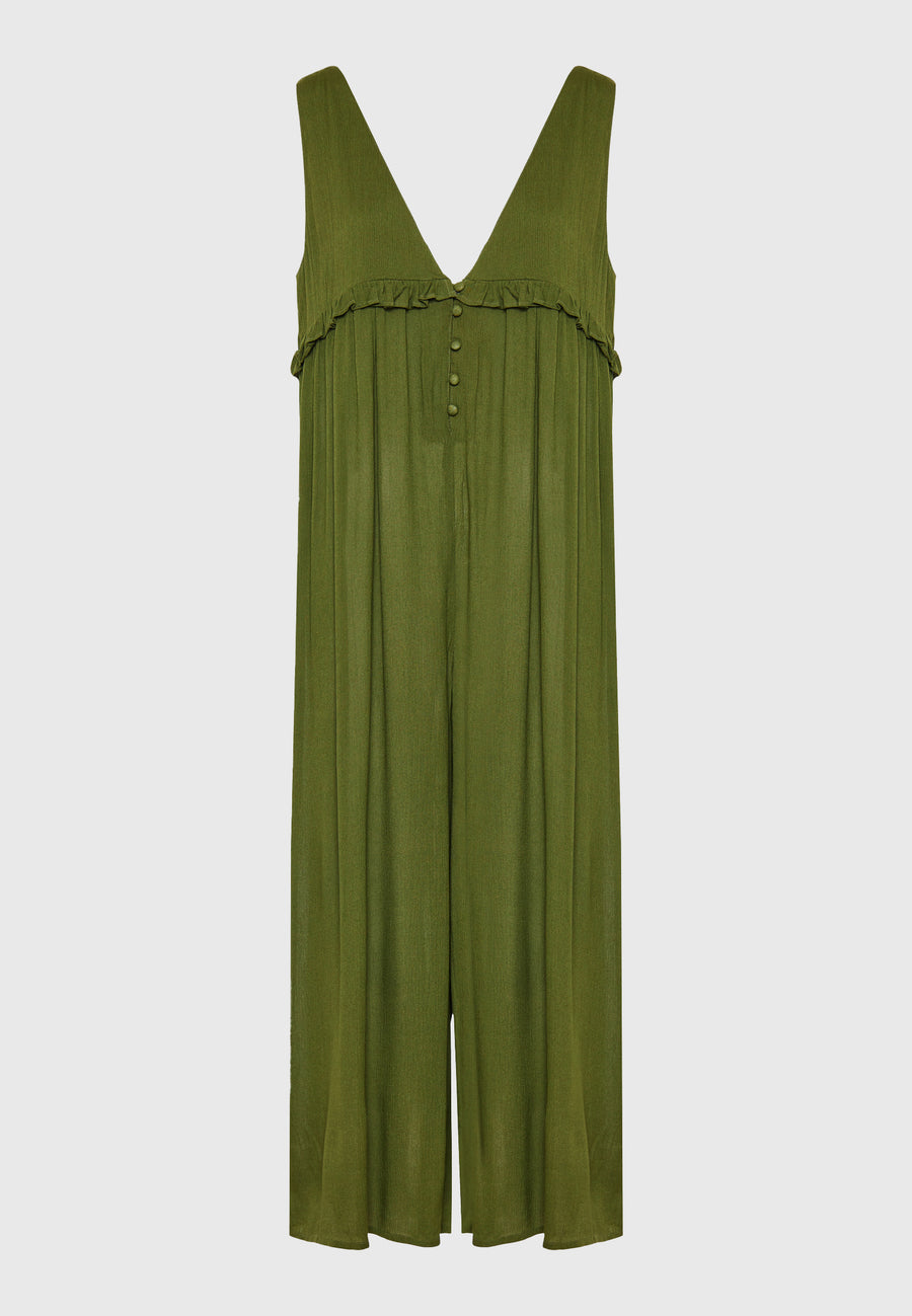 Artificial silk jumpsuit with ruffles - Hunter green