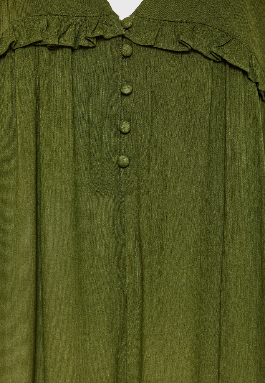 Artificial silk jumpsuit with ruffles - Hunter green
