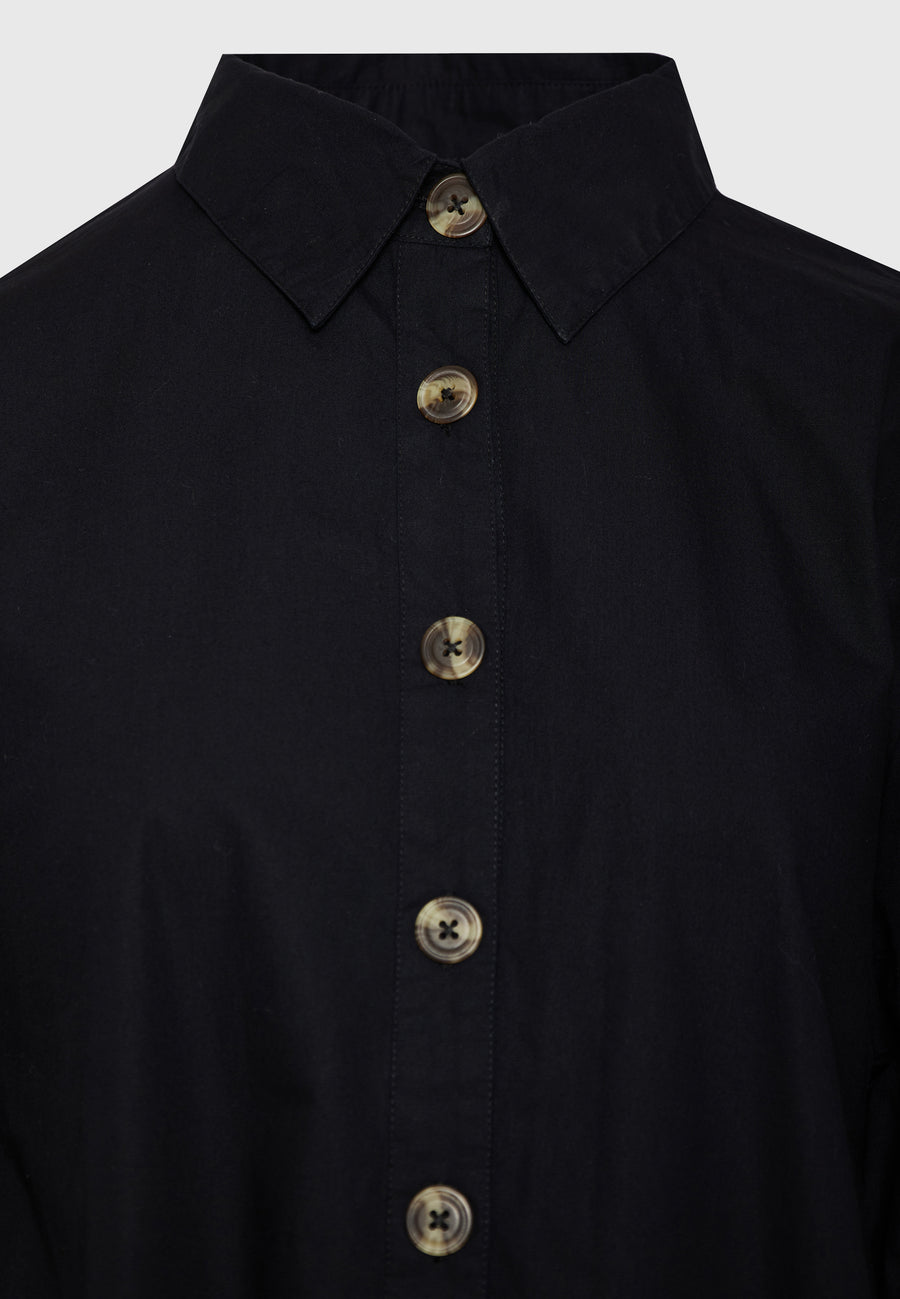 Maxi semi-shirt dress with ruffles - Black