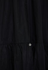 Maxi semi-shirt dress with ruffles - Black