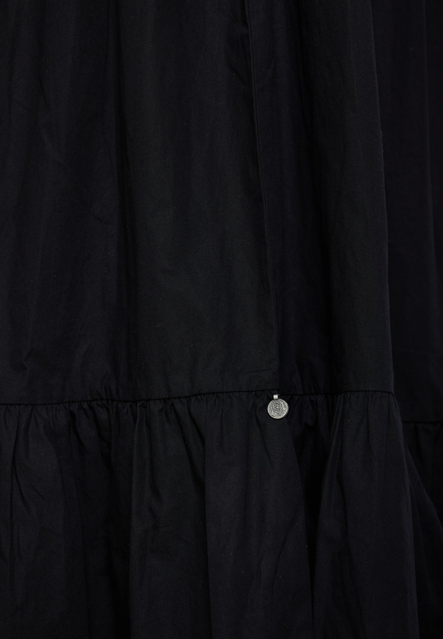 Maxi semi-shirt dress with ruffles - Black