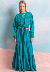 Relaxed fit skirt with ruffles in jacquard fabric - Peacock