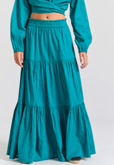 Relaxed fit skirt with ruffles in jacquard fabric - Peacock