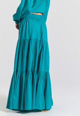 Relaxed fit skirt with ruffles in jacquard fabric - Peacock