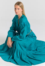 Relaxed fit skirt with ruffles in jacquard fabric - Peacock