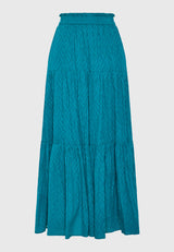 Relaxed fit skirt with ruffles in jacquard fabric - Peacock
