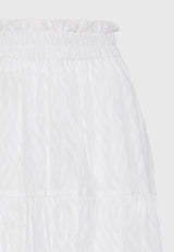 Fustă lejeră cu volane din material jacquard - Alb