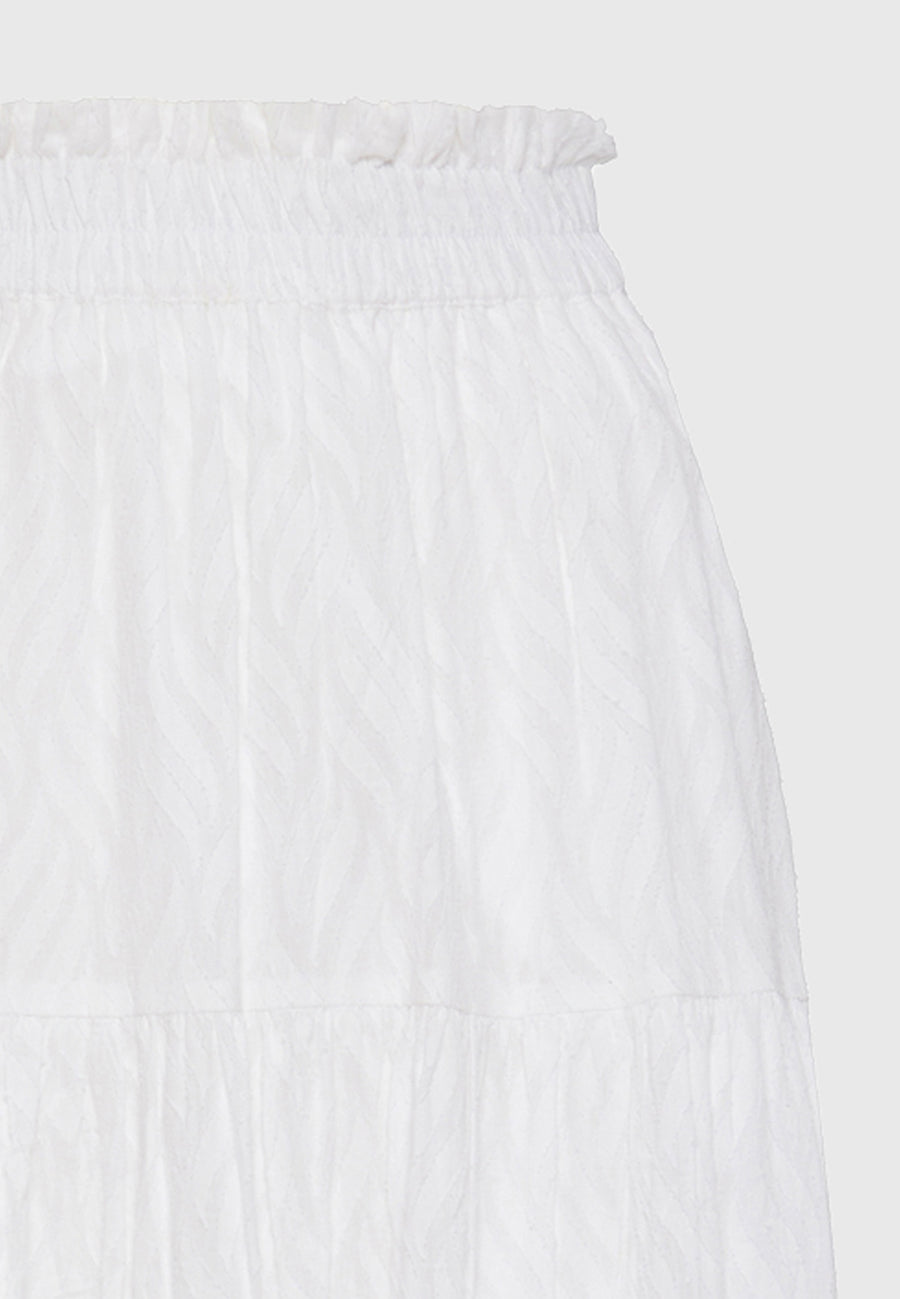 Fustă lejeră cu volane din material jacquard - Alb