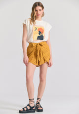 Linen blend shorts with tie waist - Mustard