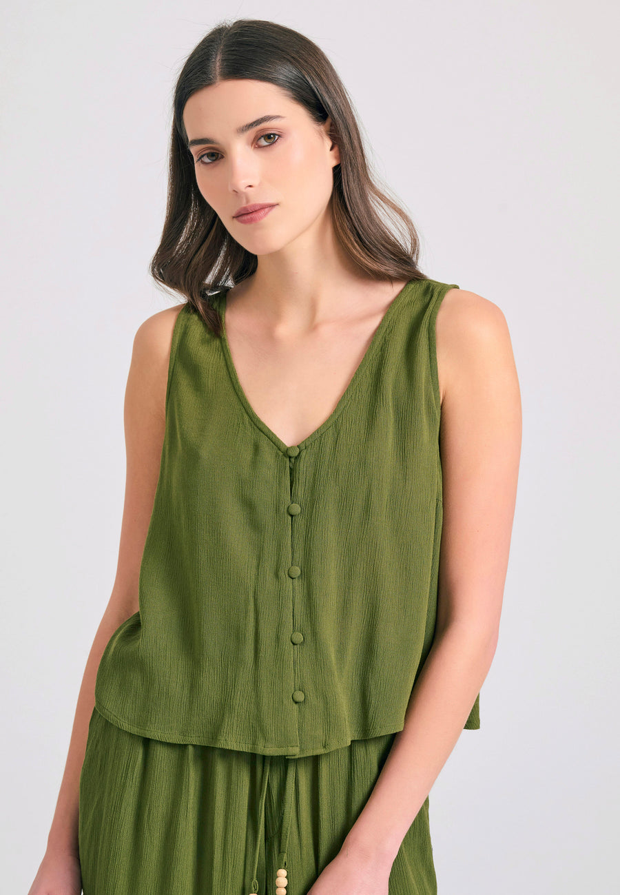 Top simplu fără mâneci din mătase artificială - Verde vânătoresc