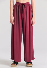 Wide leg trousers with drawstring tie - Earth red